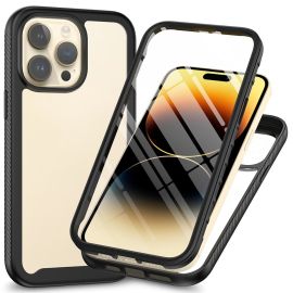 Un étui antichoc 3 en 1 pour iPhone 15 Pro en TPU et PC, résistant aux rayures, avec un protecteur d'écran en PET intégré.