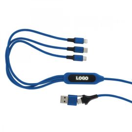 Câble de Charge 5 en 1 avec Logo LED Rectangulaire – Bleu