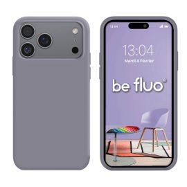 Coque en silicone Moxie BeFluo pour iPhone 17 Pro Max de couleur gris lavande, fine et légère.