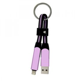 Porte-clés câble 5 en 1 de couleur lilas, fabriqué en aluminium et nylon, multifonction.
