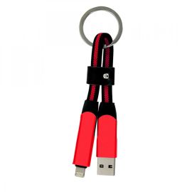Porte-clés rouge en aluminium et nylon, multifonctionnel avec câble 5 en 1.
