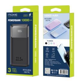 Une batterie de secours noire avec un affichage digital, d'une capacité de 10000 mAh.