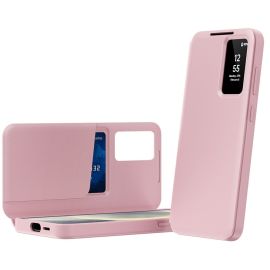 Coque Samsung Galaxy A56 5G avec Porte-Carte – Étui Smart View à Fenêtre Intelligente en Cuir – Rose
